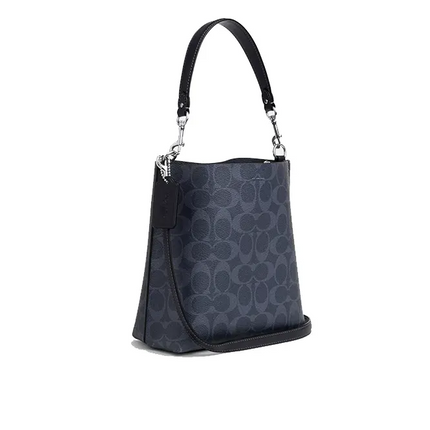 Coach Women's Mollie Bucket Bag 22 In Signature Canvas Silver/Denim/Midnight Navy