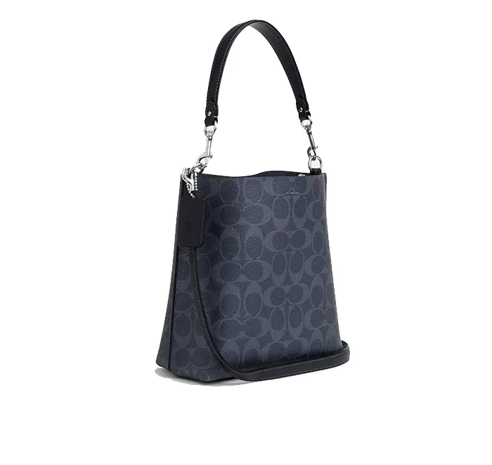 Coach Women's Mollie Bucket Bag 22 In Signature Canvas Silver/Denim/Midnight Navy