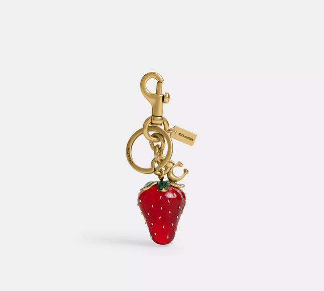 Coach Women's Strawberry Bag Charm Brass/Red