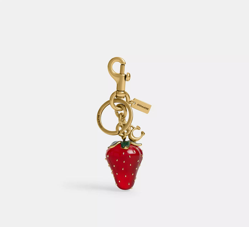 Coach Women's Strawberry Bag Charm Brass/Red