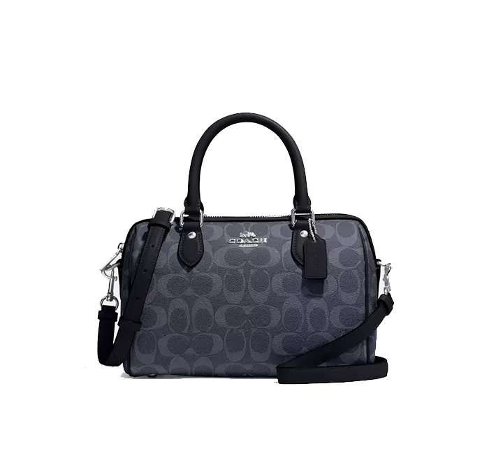 Coach Women's Rowan Satchel In Signature Canvas Silver/Denim/Midnight Navy