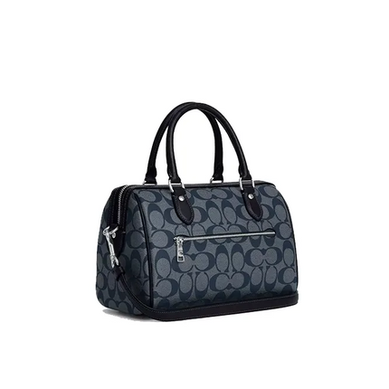 Coach Women's Rowan Satchel In Signature Canvas Silver/Denim/Midnight Navy