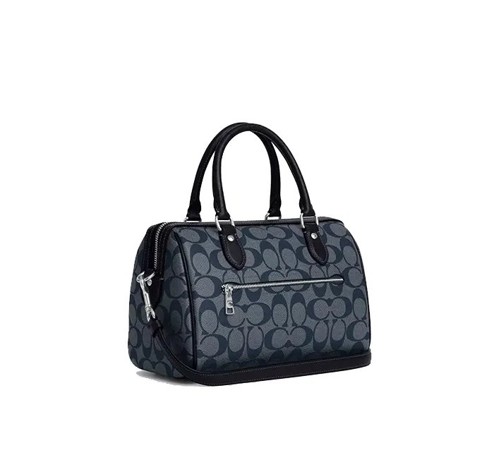 Coach Women's Rowan Satchel In Signature Canvas Silver/Denim/Midnight Navy