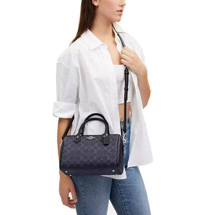 Coach Women's Rowan Satchel In Signature Canvas Silver/Denim/Midnight Navy