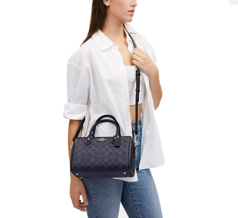 Coach Women's Rowan Satchel In Signature Canvas Silver/Denim/Midnight Navy