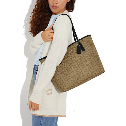 Coach Women's City Tote In Signature Canvas Gold/Khaki/Black