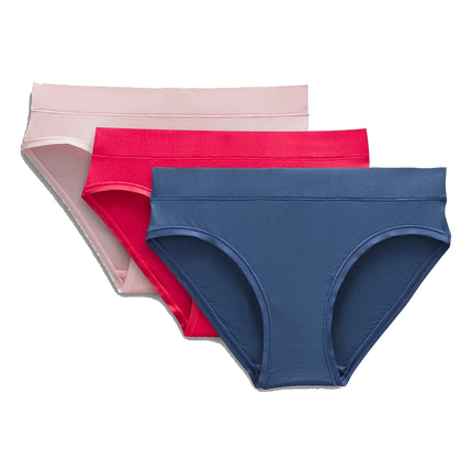 lululemon Women's UnderEase Mid-Rise Bikini Underwear 3 Pack Oasis Blue/Strawberry Milkshake/Glaze Pink