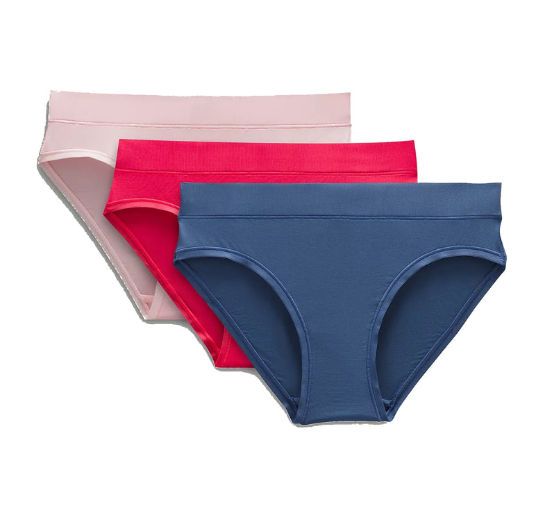 lululemon Women's UnderEase Mid-Rise Bikini Underwear 3 Pack Oasis Blue/Strawberry Milkshake/Glaze Pink