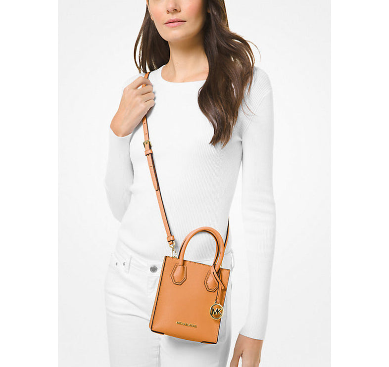 Michael Kors Women's Mercer Extra Small Pebbled Leather Crossbody Bag Cider