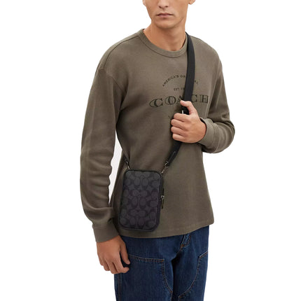 Coach Men's Aden Crossbody In Signature Canvas Gunmetal/Charcoal/Black