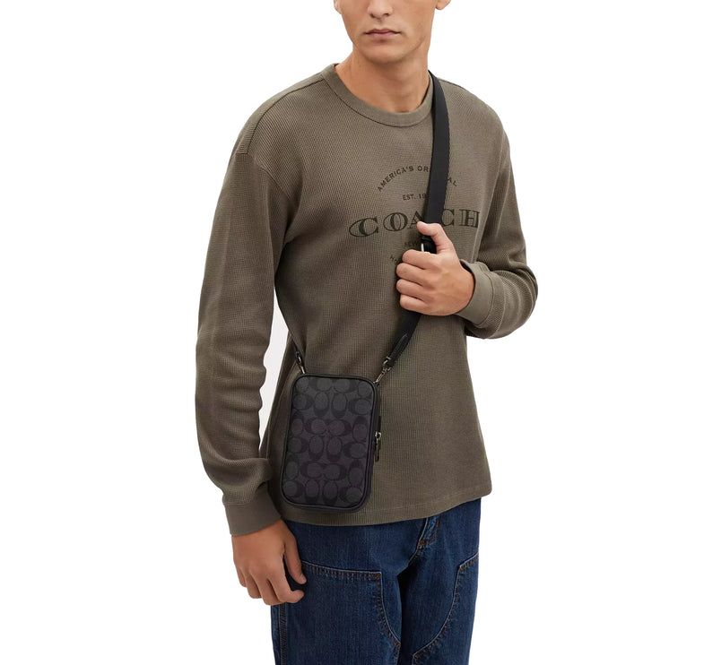 Coach Men's Aden Crossbody In Signature Canvas Gunmetal/Charcoal/Black