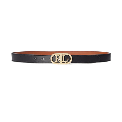 Polo Ralph Lauren Women's Oval-Logo Reversible Leather Skinny Belt Black/Tan