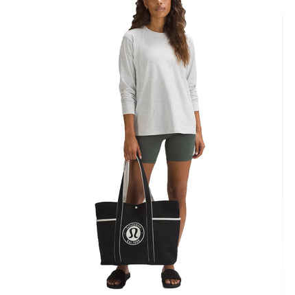 lululemon Unisex Daily Multi Pocket Canvas Tote Bag 20L Logo Black/White Opal