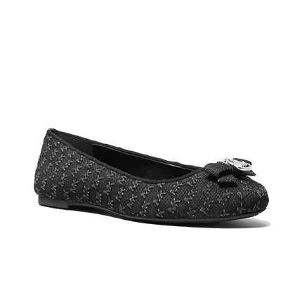 Michael Kors Women's Honey Logo Embossed Washed Denim Ballet Flat Black