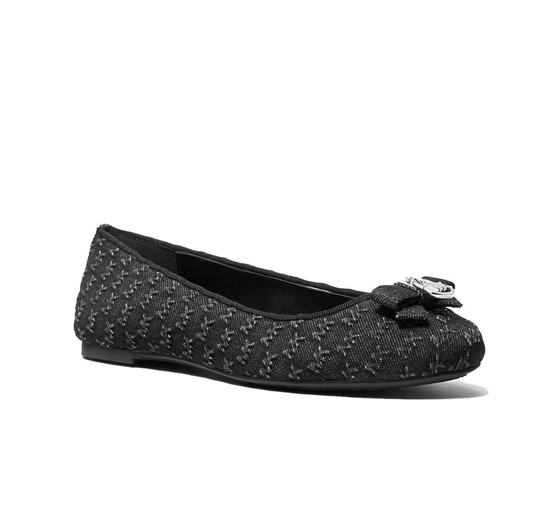 Michael Kors Women's Honey Logo Embossed Washed Denim Ballet Flat Black