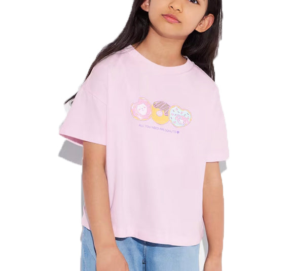 Uniqlo Kid's Chiikawa x Sanrio Characters Sweets Collection Short Sleeve UT 10 Pink