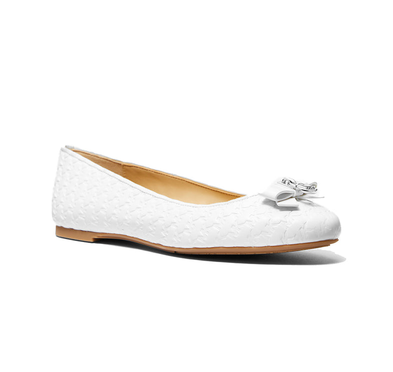 Michael Kors Women's Honey Logo Embossed Ballet Flat Optic White