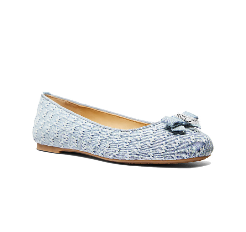 Michael Kors Women's Honey Logo Embossed Washed Denim Ballet Flat Denim