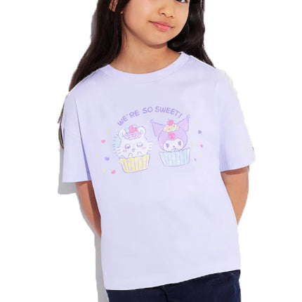 Uniqlo Kid's Chiikawa x Sanrio Characters Sweets Collection Short Sleeve UT 70 Light Purple