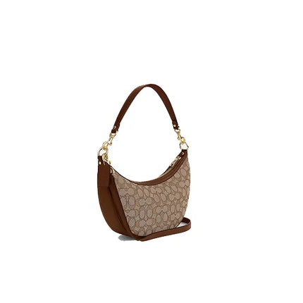 Coach Women's Aria Shoulder Bag In Signature Jacquard Gold/Khaki/Saddle Multi