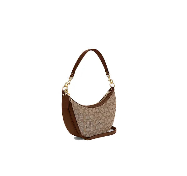 Coach Women's Aria Shoulder Bag In Signature Jacquard Gold/Khaki/Saddle Multi