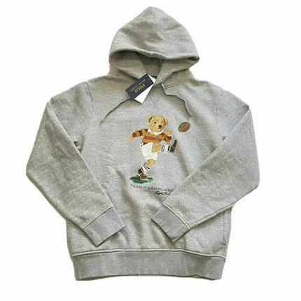 Polo Ralph Lauren Men's Kicker Football Rugby Bear Hoodie Grey