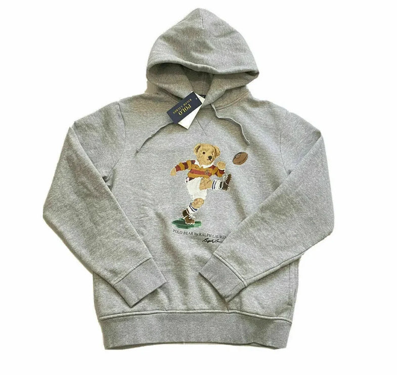 Polo Ralph Lauren Men's Kicker Football Rugby Bear Hoodie Grey