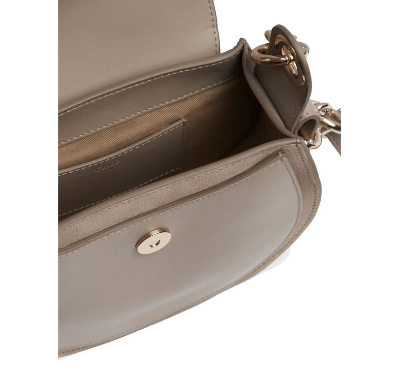 Chloé Women's Small Tess Bag in Shiny & Suede Leather Motty Grey