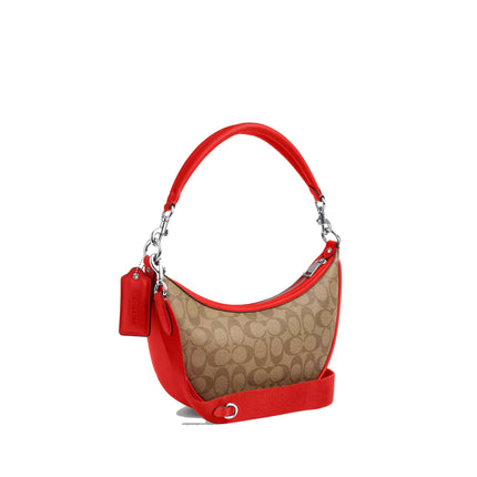 Coach Women's Aria Shoulder Bag In Signature Canvas Silver/Khaki/Miami Red