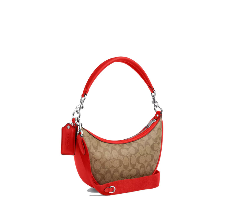 Coach Women's Aria Shoulder Bag In Signature Canvas Silver/Khaki/Miami Red