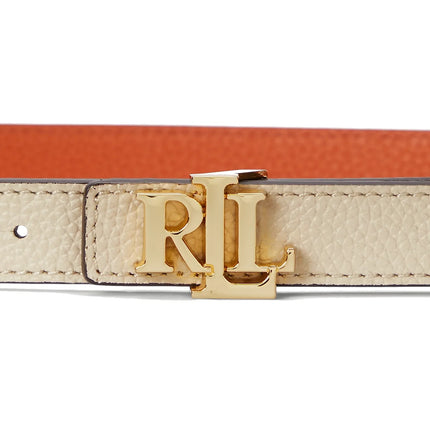 Polo Ralph Lauren Women's Logo Reversible Leather Skinny Belt Explorer Sand/Rust Orange - Ready to Ship