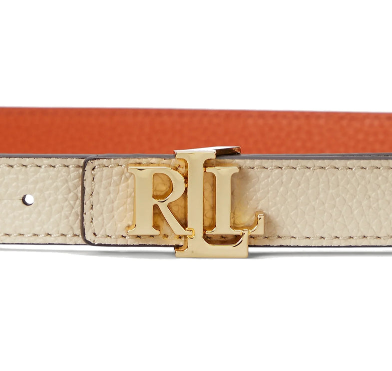 Polo Ralph Lauren Women's Logo Reversible Leather Skinny Belt Explorer Sand/Rust Orange - Ready to Ship