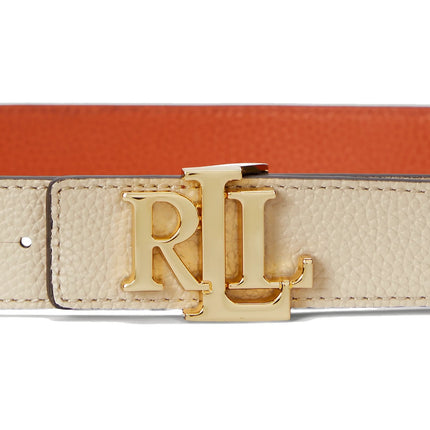 Polo Ralph Lauren Women's Logo Reversible Pebbled Leather Belt Explorer Sand/Rust Orange