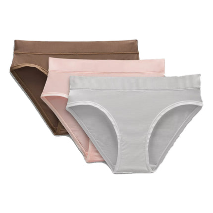 lululemon Women's UnderEase Mid-Rise Bikini Underwear 3 Pack Strawberry Milkshake/Taupetastic/Jumie Stripe White Vapor