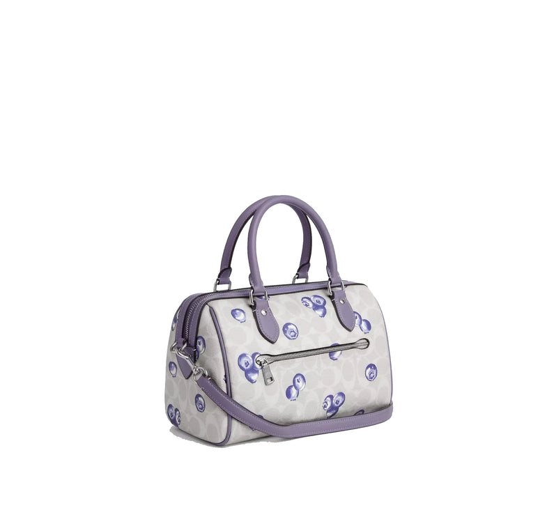 Coach Women's Rowan Satchel Bag In Signature Canvas With Blueberry Print Silver/Chalk/Light Violet