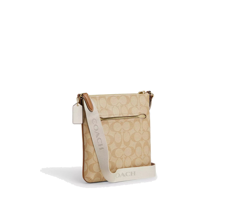 Coach Women's Mini Rowan File Bag In Signature Canvas With Stripe Gold/Light Khaki/Chalk Lt Saddle