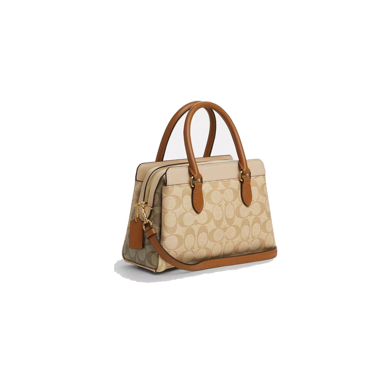 Coach Women's Mini Darcie Carryall In Blocked Signature Canvas Gold/Light Khaki/Khaki Multi