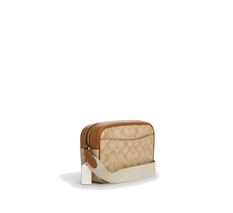 Coach Women's Jamie Camera Bag In Signature Canvas With Stripe Gold/ Light Khaki/Chalk Lt Saddle