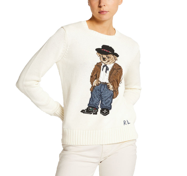 Polo Ralph Lauren Women's Knit Polo Bear Sweater Cream