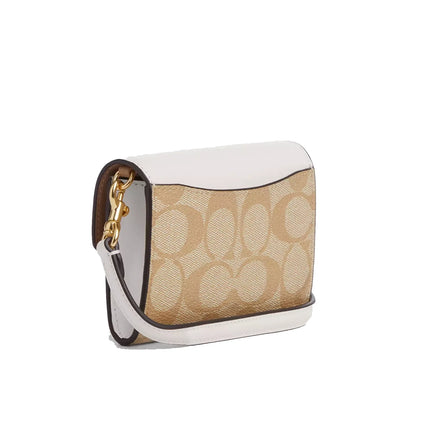 Coach Women's Mini Envelope Wallet With Strap In Signature Canvas Gold/Light Khaki Chalk