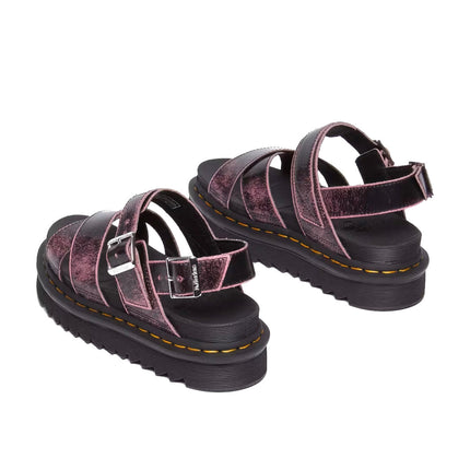 Dr. Martens Women's Voss II Distressed Leather Platform Sandals Black/Fondant Pink