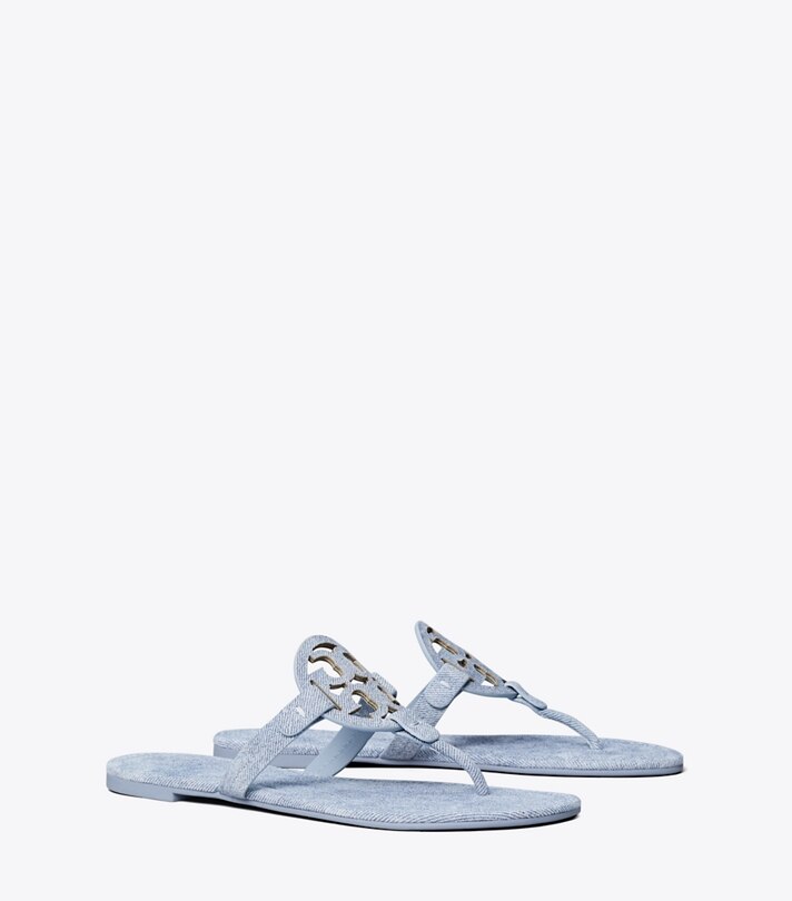 Tory Burch Women's Miller Printed Suede Sandal Blue Cloud