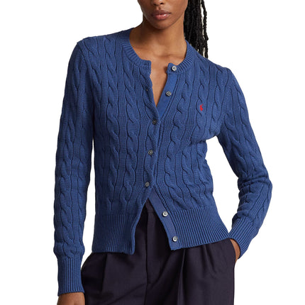 Polo Ralph Lauren Women's Cable Knit Cotton Crewneck Cardigan Gem Blu