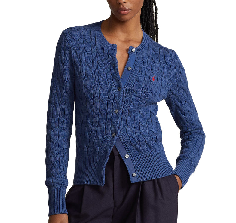 Polo Ralph Lauren Women's Cable Knit Cotton Crewneck Cardigan Gem Blu