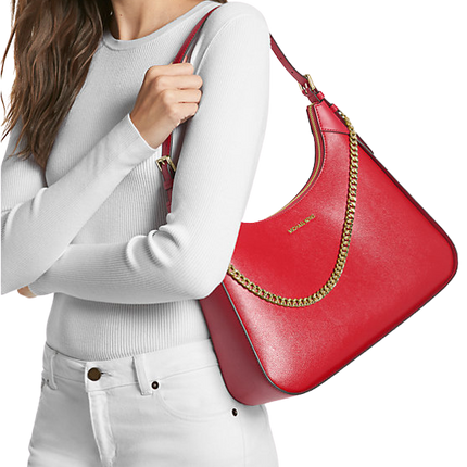 Michael Kors Women's Wilma Large Leather Shoulder Bag Bright Red