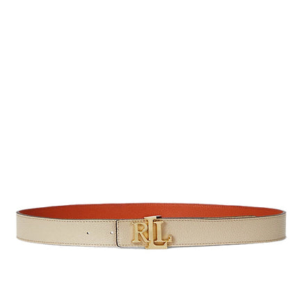 Polo Ralph Lauren Women's Logo Reversible Pebbled Leather Belt Explorer Sand/Rust Orange