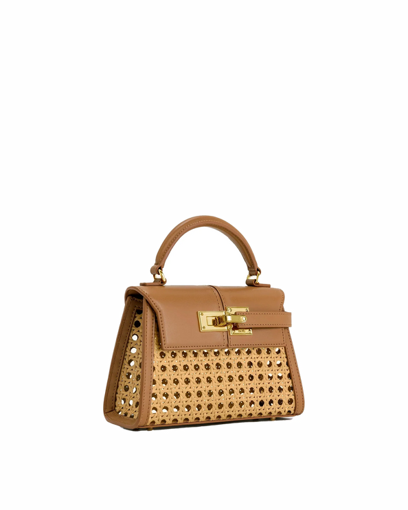JW PEI Women's Elise Faux Bamboo Woven Top Handle Bag Brown/Gold