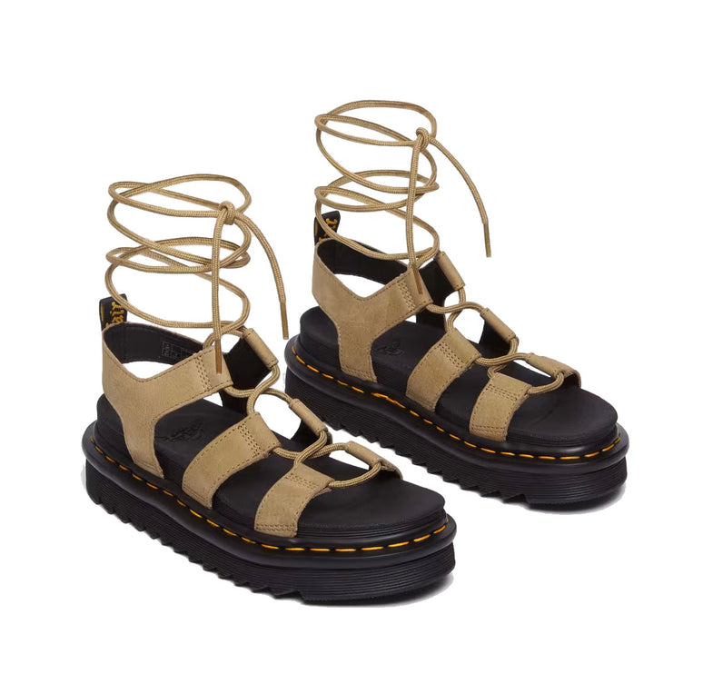 Dr. Martens Women's Nartilla Tumbled Nubuck Leather Gladiator Sandals Savannah Tan