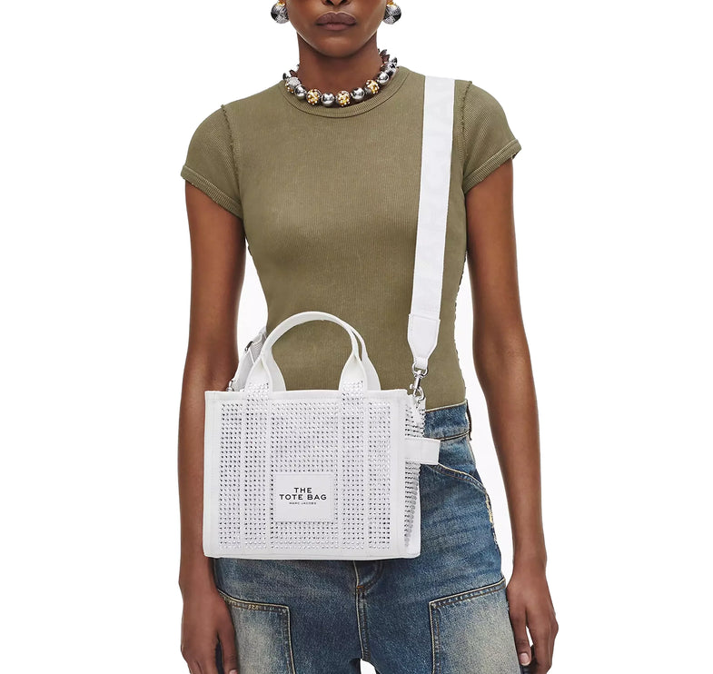 Marc Jacobs Women's The Crystal Denim Small Tote Bag White Crystal
