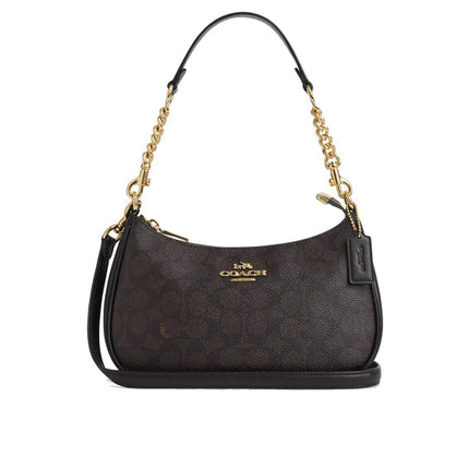 Coach Women's Teri Shoulder Bag In Signature Canvas Gold/Walnut/Black